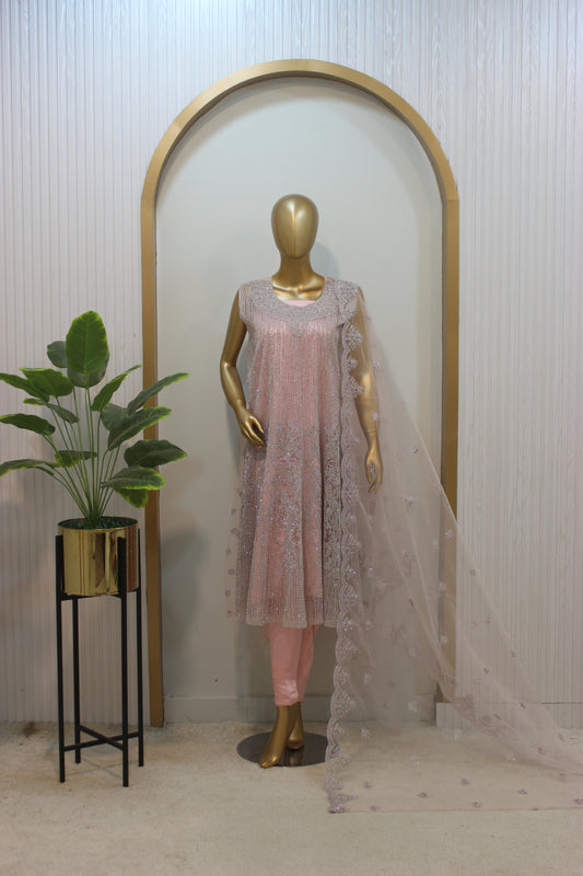 Jhalar Short Frock – 3PC Semi-Stitched Elegance