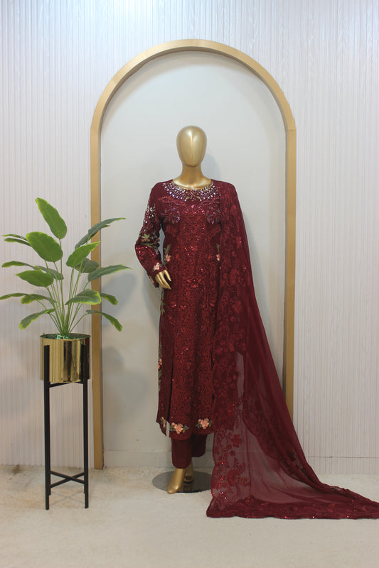 👑 Maria B Long Frock – 4PC Stitched 👑